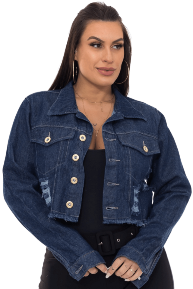 Jaqueta jeans feminina azul escuro 2025