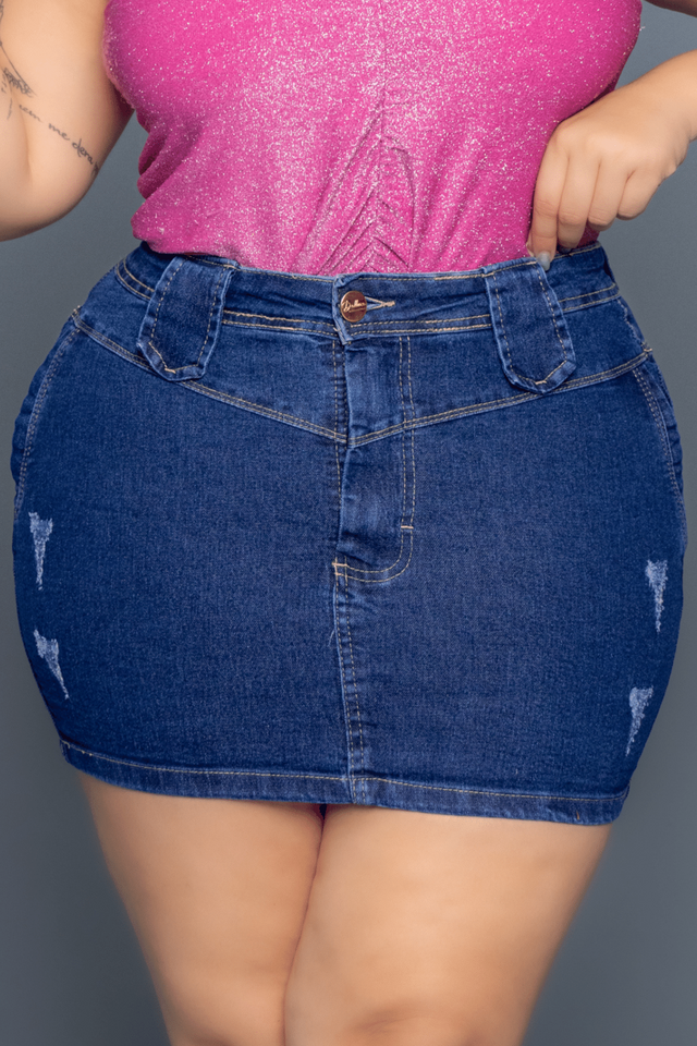 Saia jeans best sale com lycra curta