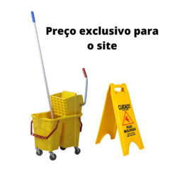 Kit Limpeza Balde Espremedor + placa + Mop com cabo de alumínio - - PREÇO ESPECIAL PARA COMPRAS NO SITE