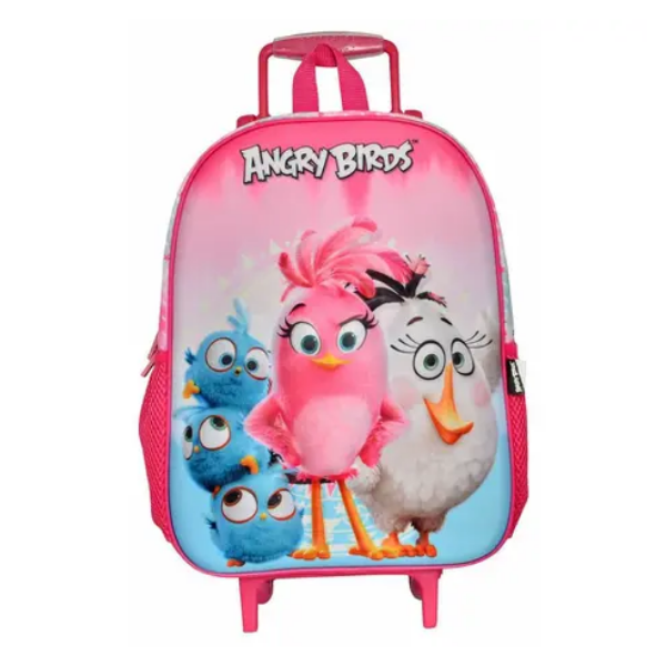 Mochila Infantil C/ Rodinhas 3D Angry Birds Feminina