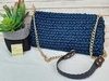 Alça para bolsa couro eco com corrente e detalhe azul 115 cm