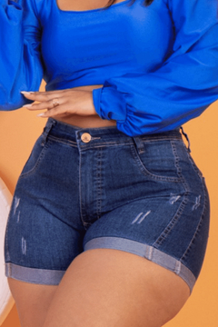 Short Jeans Feminino com Lycra Levanta Bumbum Desfiado