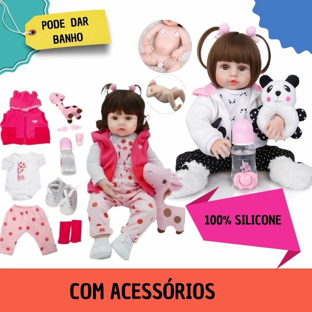 Boneca Bebê Reborn Girafinha Menina 48cm - 100% Silicone