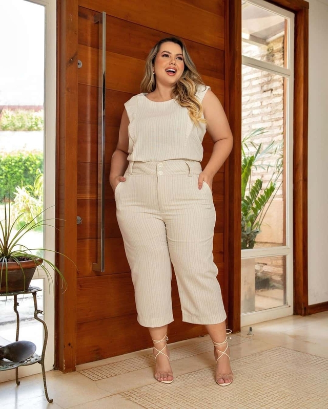 Pantacourt de linho plus cheap size