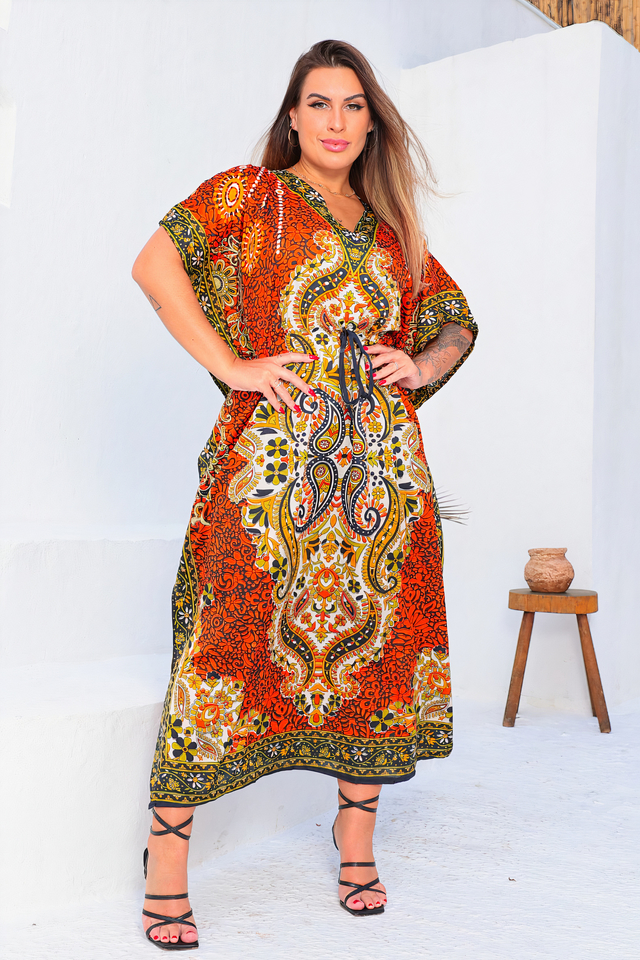 Vestido Kaftan Roma longa moda Boho Hippie plus size