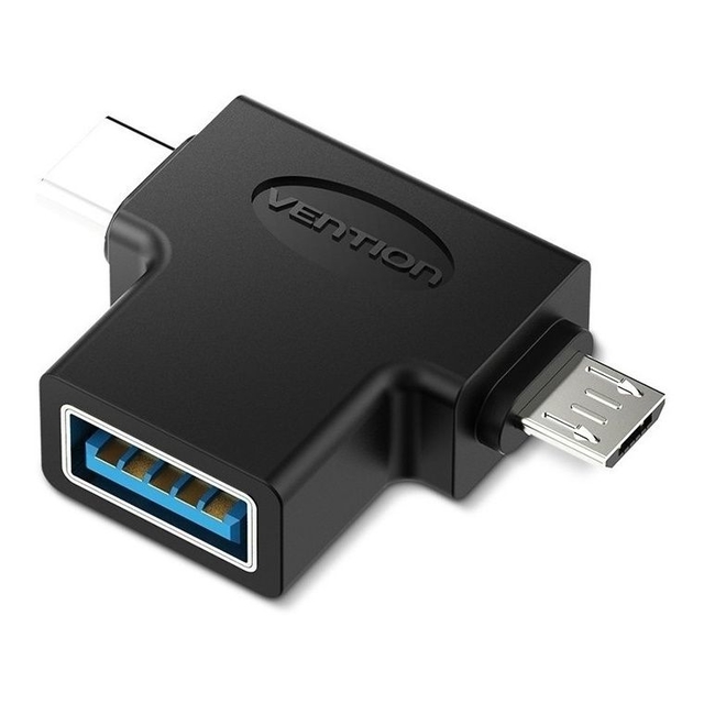 Doble Adaptador OTG USB 3.0 a USB Tipo C y Micro USB Vention - MundoChip