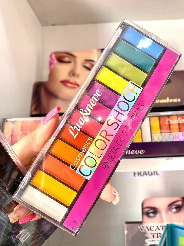 PALETA DE SOMBRA LUA E NEVE COLORS SHOCH 12 CORES COM PINCEL APLICADOR