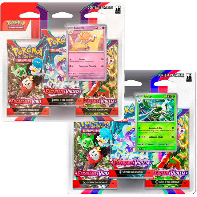 Cartas Pokémon Blister Triplo Escarlate e Violeta Spidops - GZT Store