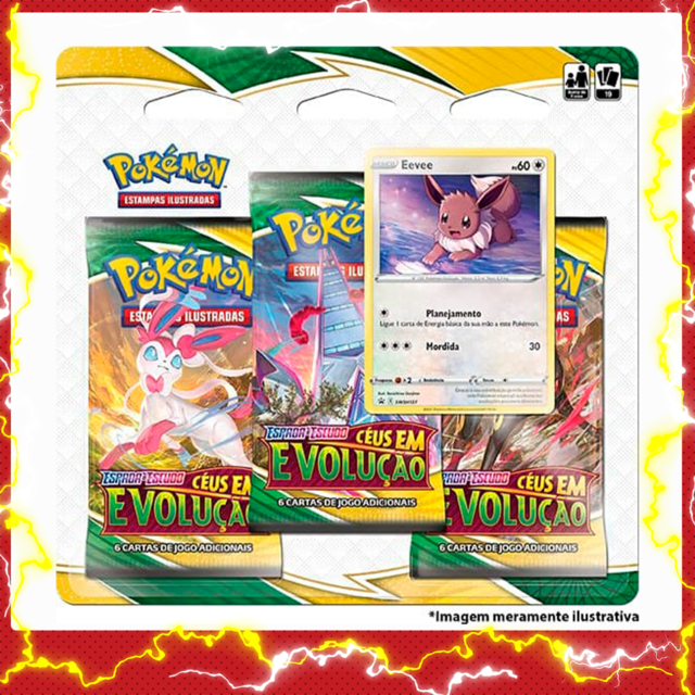 Triple Pack Pokémon Eevee Espada e Escudo 7 Céus em Evolução Copag - 30659