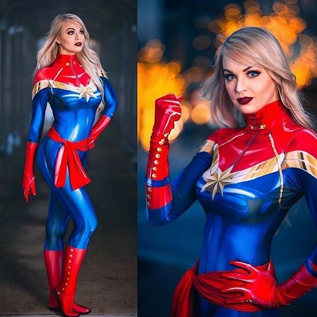 Fantasia Feminina Capitã Carol Danvers Cosplay Traje Luxo (Adulto/Infantil)