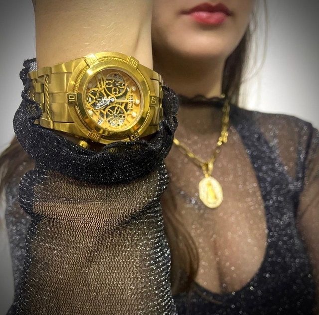 Relógio Invicta Feminino Zeus Skeleton Original Banhado Ouro 18K