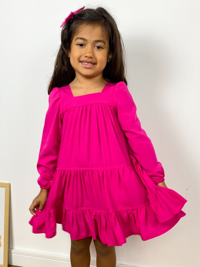 Vestido Infantil Menina Manga Longa Viscose Rosa Pink Alice