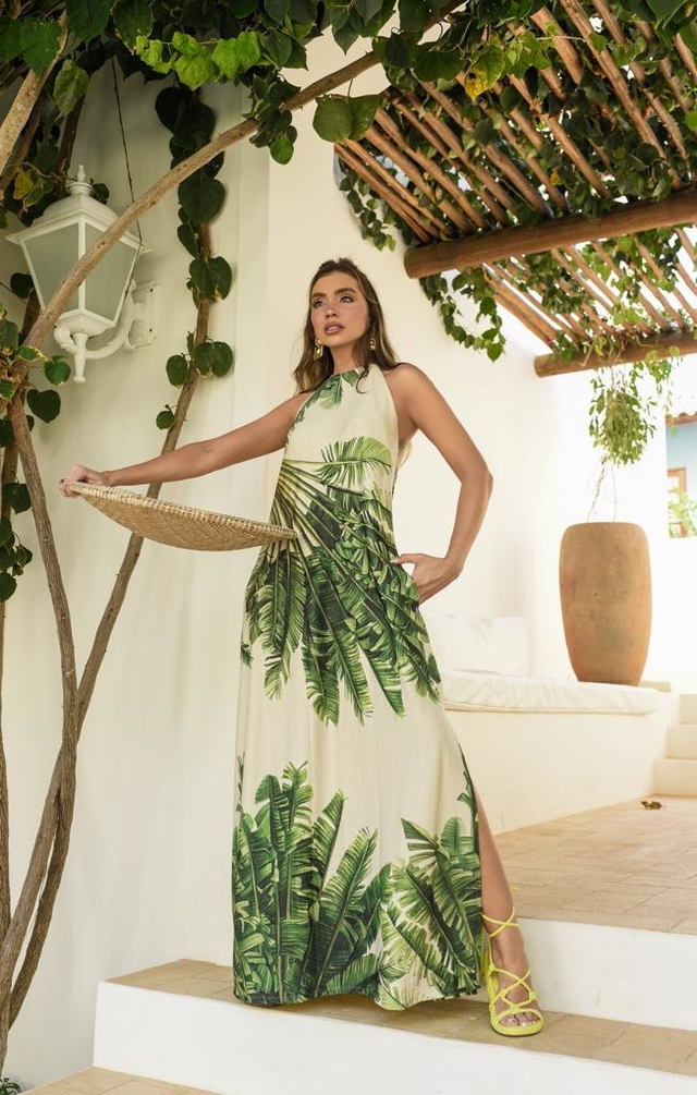 Vestido longo verão lançamento folha