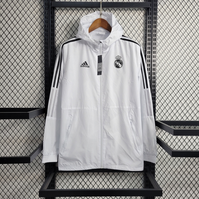 JAQUETA CORTA VENTO REAL MADRID 21/22 ADIDAS-MASCULINA- BRANCA-PRETO