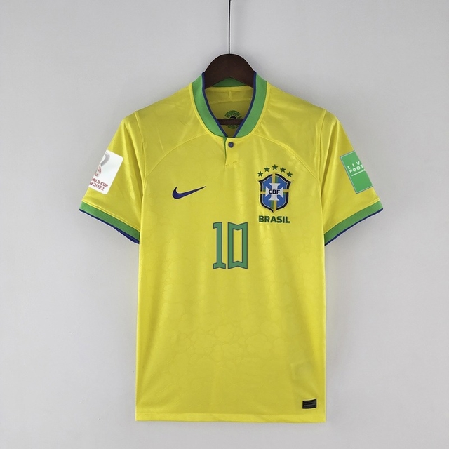 CAMISA SELEÇÃO BRASIL I (10-NEYMAR JR-PATCH QATAR) 2022  TORCEDOR-NIKE-MASCULINA-AMARELO