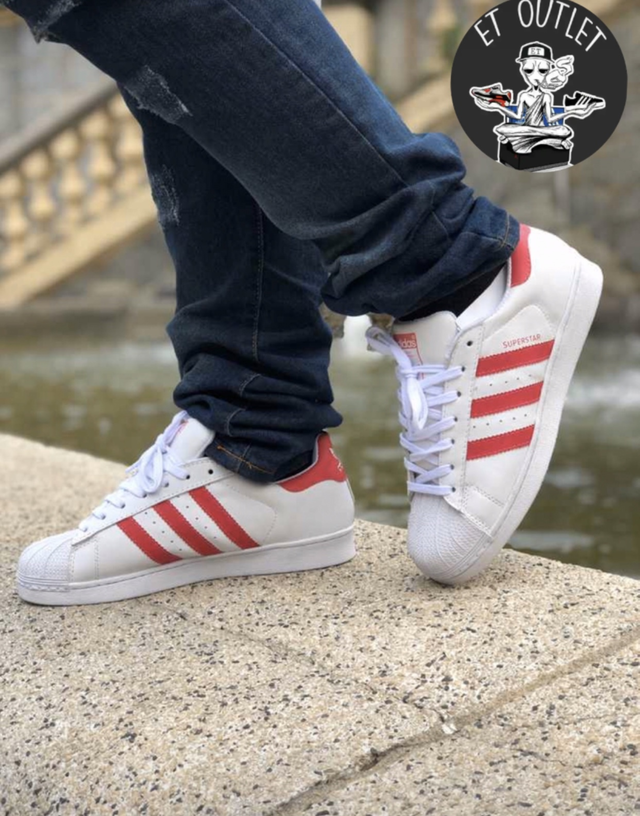 Adidas Superstar Branco Com Vermelho - Et outlet