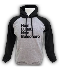 Moletom Nem Lula Nem Bolsonaro Raglan - Cinza e Preto