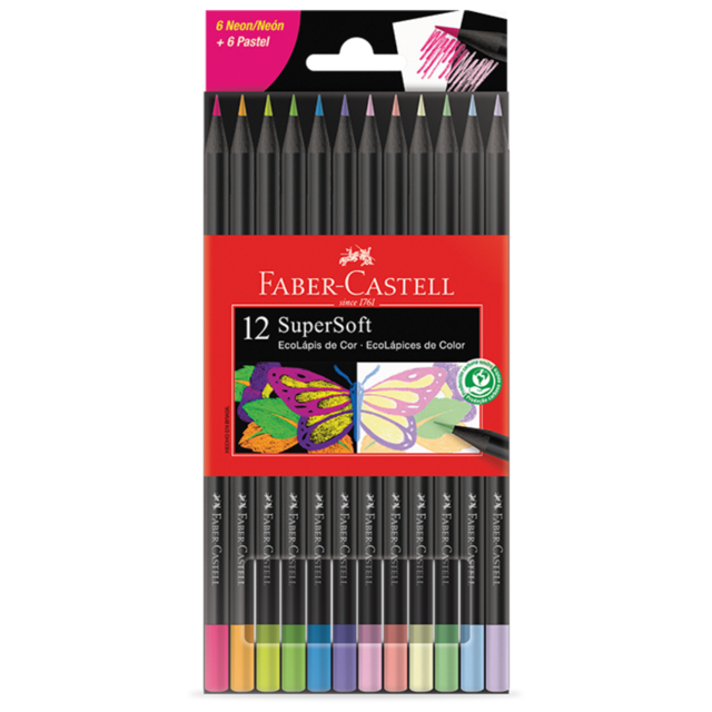Lápis de Cor 6 Neon + 6 Pastel - SuperSoft Faber-Castell
