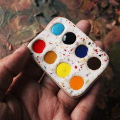 Mini paleta em cerâmica com 8 cores de tinta aquarela (profissional)