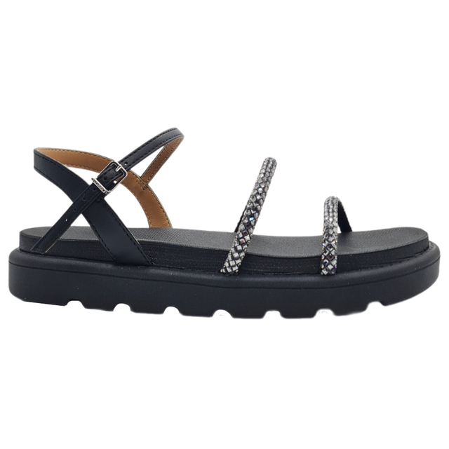 Sandália Papete Vizzano Flatform Tratorado Strass Preto