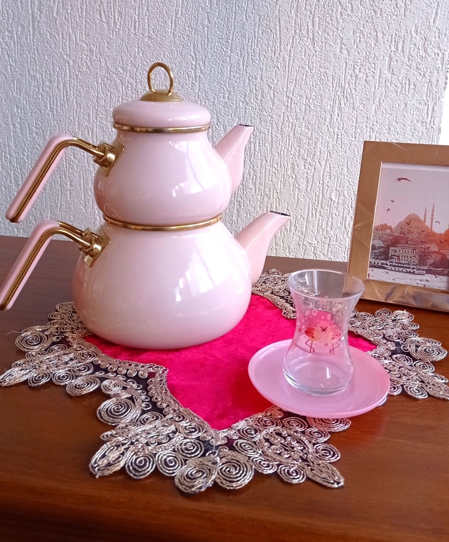 Çaydanlık - Chaleira Dupla Turca Rosa - Importado da Turquia -