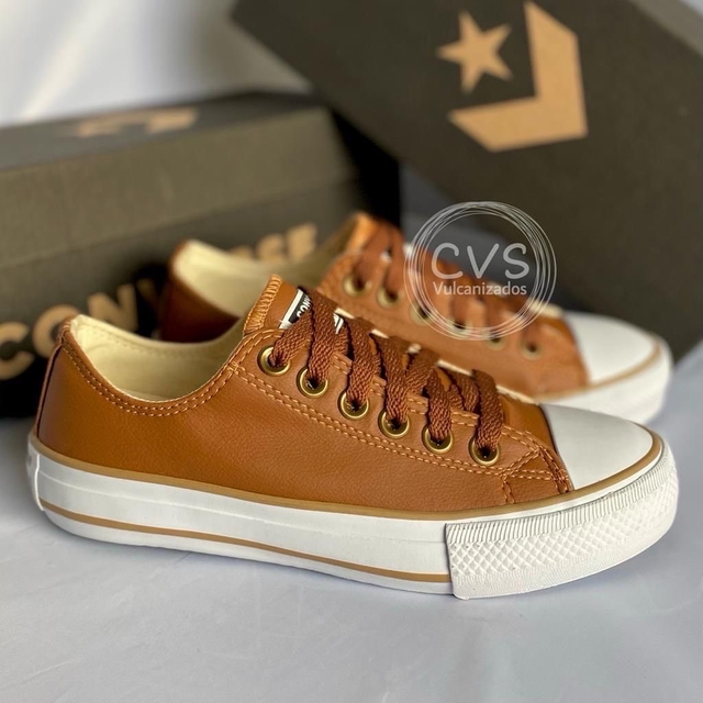 Converse All Star Plataforma Bege Couro