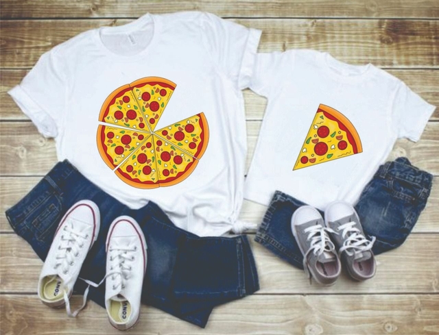 Kit 2 peças - Camisetas Tal Mãe ou Pai Tal Filha(o) - Fatia de Pizza
