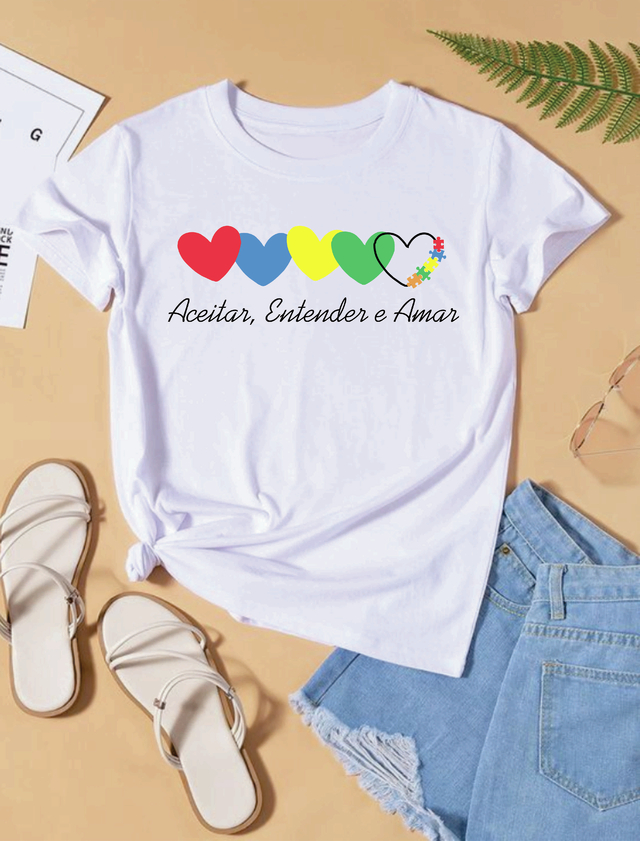 Camiseta Adulta Autismo com corações