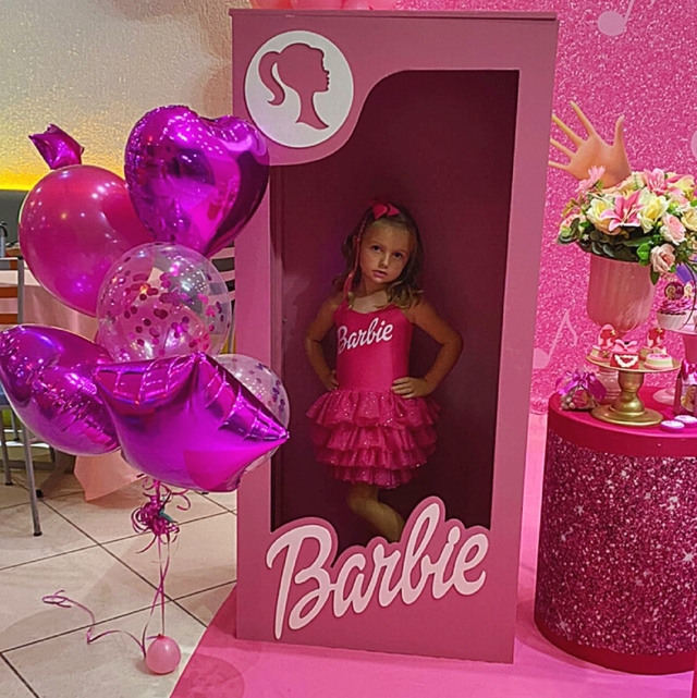 Vestido Infantil Barbie Saia Rosa de Tule Com Glitter - Rosa