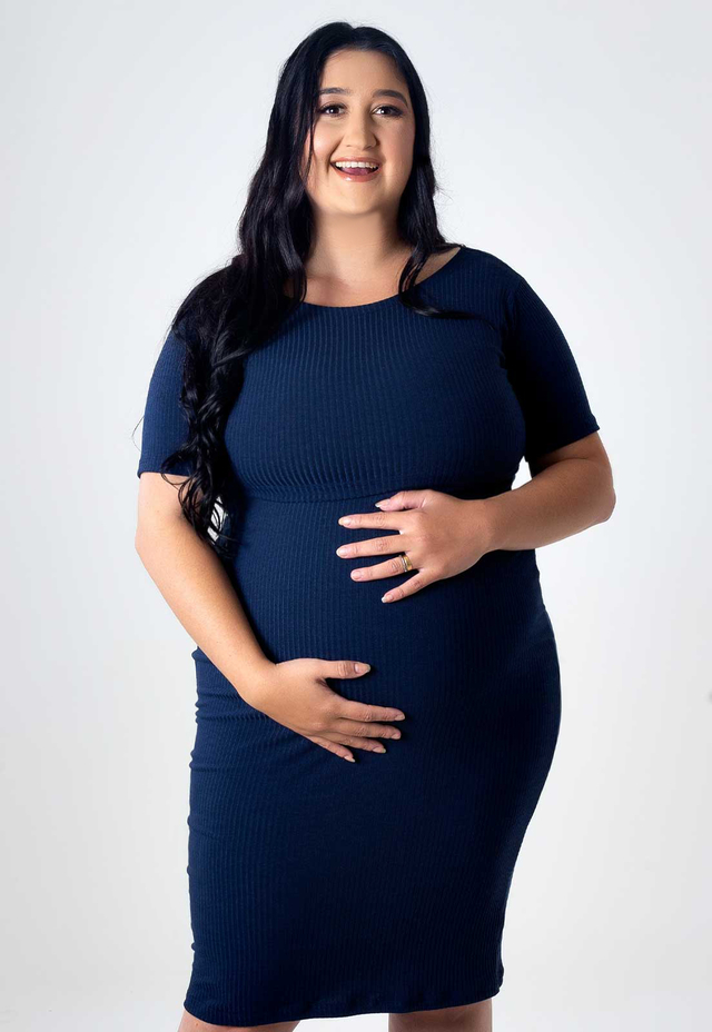 Vestido Gestante e Amamentação Modelo Plus Size Azul Marinho - MaxCo