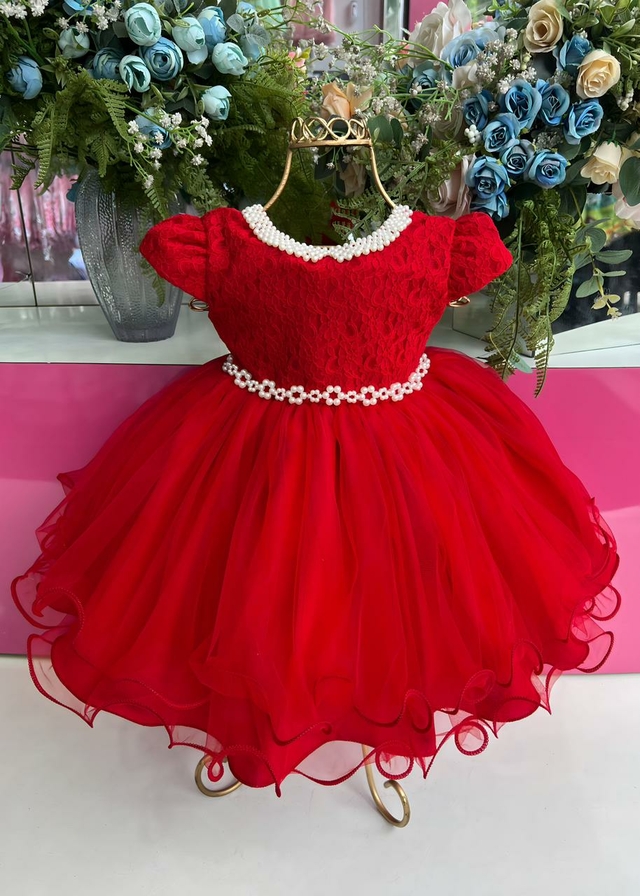 2023 Vestido Infantil Pérola na Gola Super Luxo - P.M.G