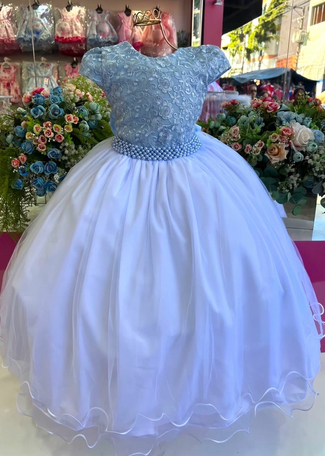 1100 Vestido Dama de Honra Longo Super Luxo Azul - 4 ao 16