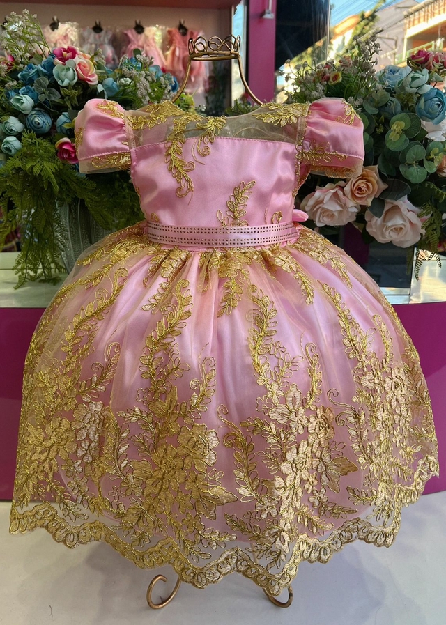 2192 Vestido Princesa Realeza Rosa C/ Dourado Luxo - 1.2.3.4