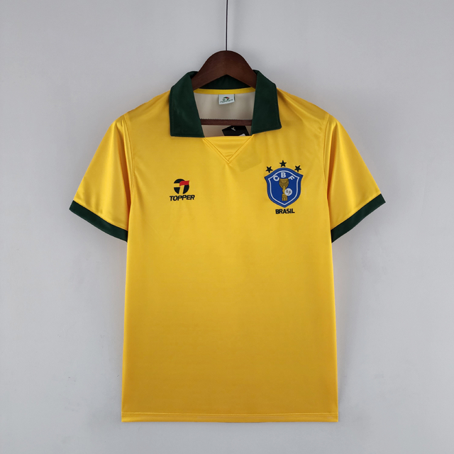 Camisa Seleção Brasil 1 Home Retro 1988 Topper Masculina - Amarelo