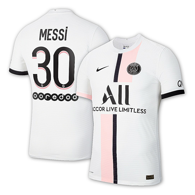 Camisa Paris Saint-Germain Messi30 21/22 Away Torcedor Nike Masculina -  Branco + Rosa
