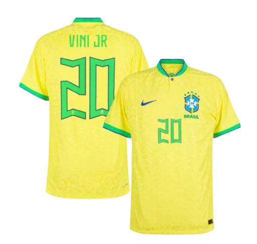 Camisa Seleção Brasil 1 Home 22/23 Jogador Vini Jr 20 Nike Amarelo