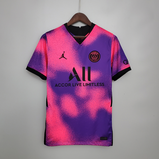 Camisa Retrô Paris Saint-Germain IV 20/21 - Masculina - Modelo Torcedor -  Rosa e Roxo