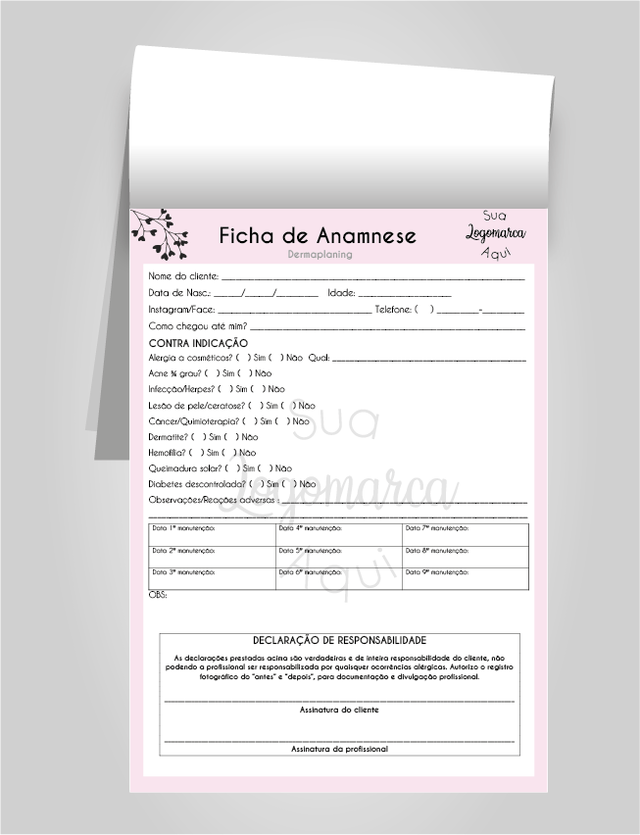 Bloco de Anamnese - Dermaplaning (Modelo 01)