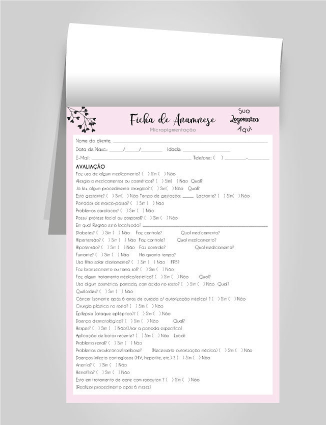 Ficha De Anamnese Estética Corporal (Bloco c/ 100 Folhas)