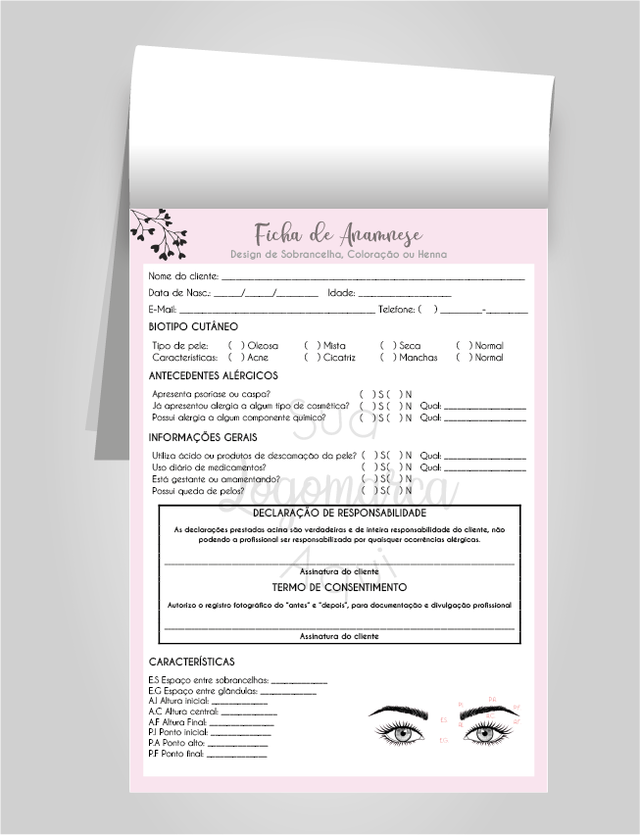 Bloco de Anamnese - Design de Sobrancelhas (Modelo 01)