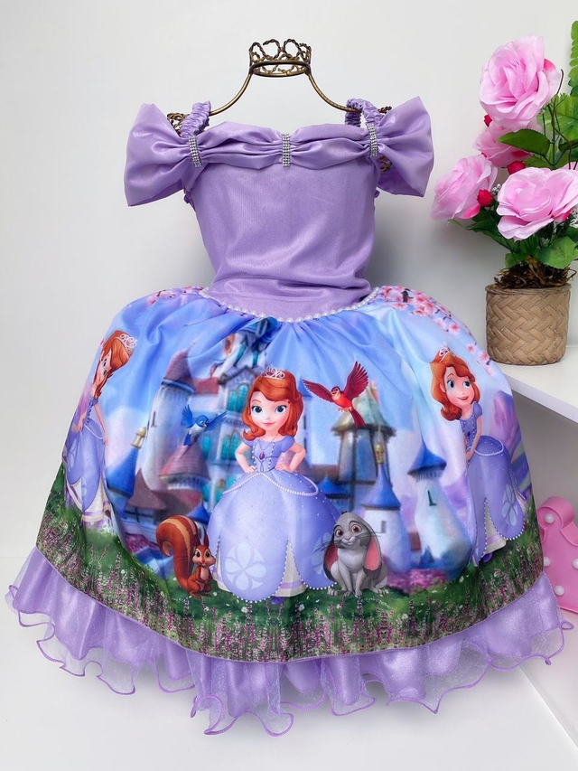 vestido festa Princesa sofia Ariel lilás Roupa Infantil menina Luxo