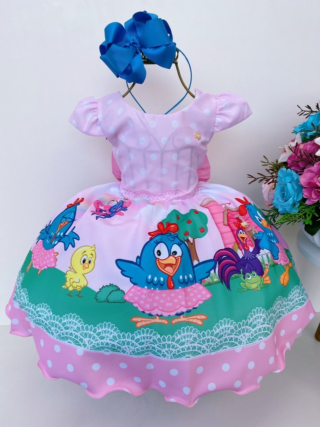 Vestido galinha pintadinha store rosa e azul