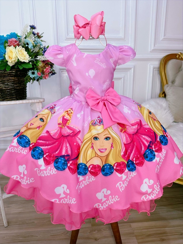 Vestido Infantil Barbie Pink Festa Luxo