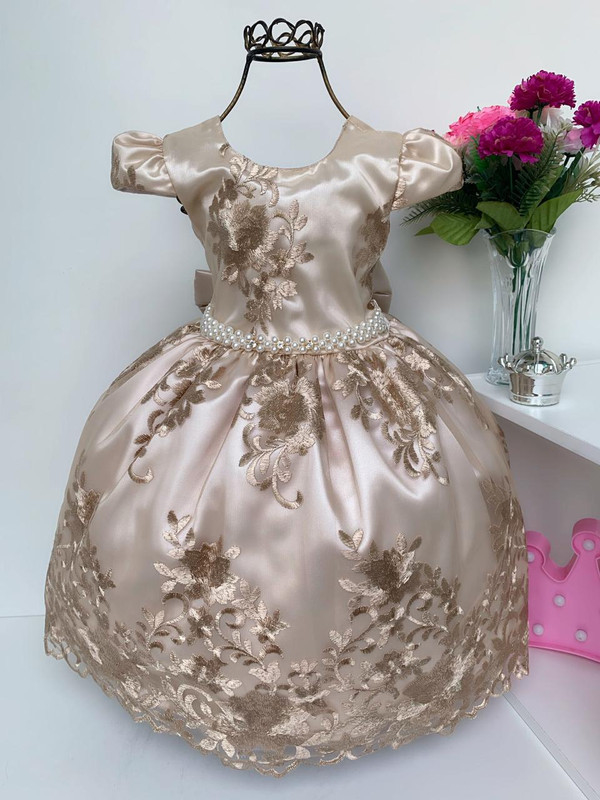 Vestido Infantil Rosa Dourado Realeza Princesa