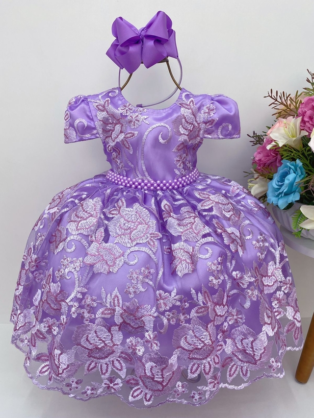 Vestido Rendado Luxo Lilás Princesa Sofia