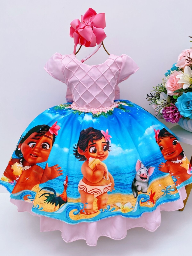 Vestido moana de verão para meninas, roupa feminina para bebês