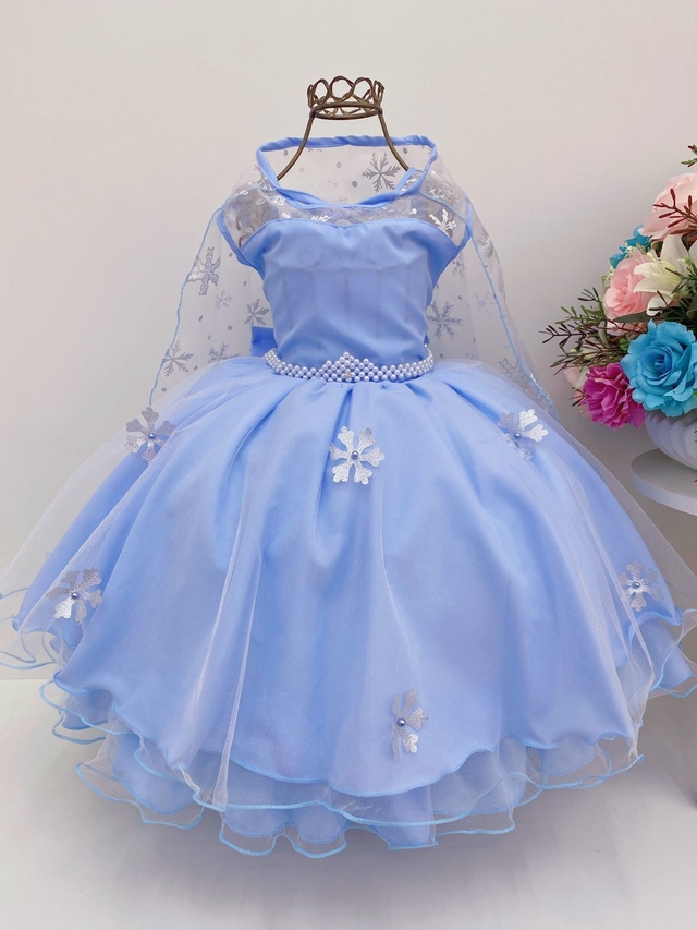 Vestido Infantil Princesa Frozen Azul com Capa Festa 4 ao 12 no Shoptime