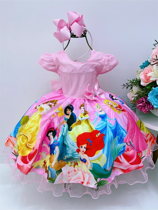 Vestido Infantil de Festa - Princesa Laço Rosa