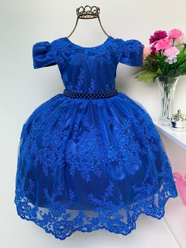 Vestido Infantil Princesa Luxo Azul Royal