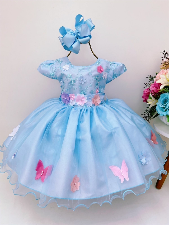 Vestido Cinderela Borboletas Infantil + Luvas